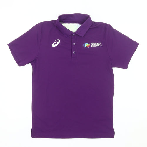 Asics Men’s Purple Polo Shirt Medium Sports Logo Oregon 22