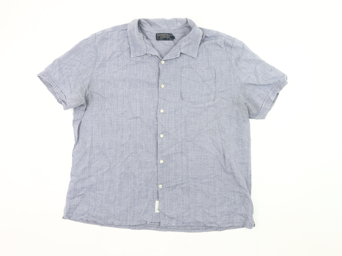 Hammond & Co Men’s Blue 2XL 50-52" Short Sleeve Cotton Button-Up Shirt