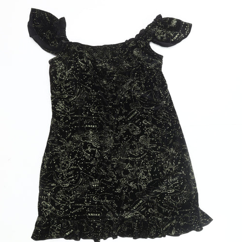 New Girl Order Women’s Black Size 12 Mini Velvet Star Print Party Dress