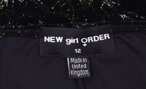New Girl Order Women’s Black Size 12 Mini Velvet Star Print Party Dress