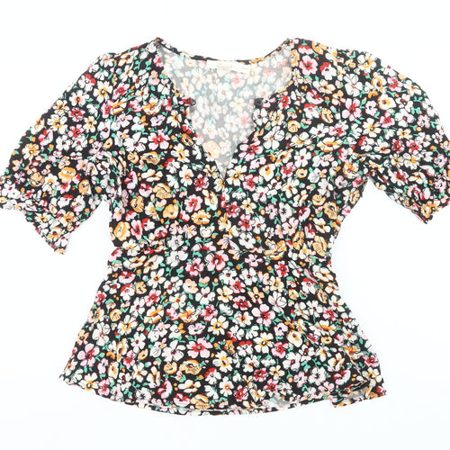 Finery Womens Multicoloured Floral Viscose Blouse Size 10 Tunic Puff Sleeve