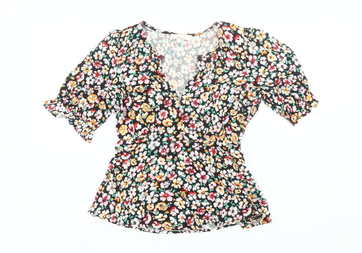 Finery Womens Multicoloured Floral Viscose Blouse Size 10 Tunic Puff Sleeve