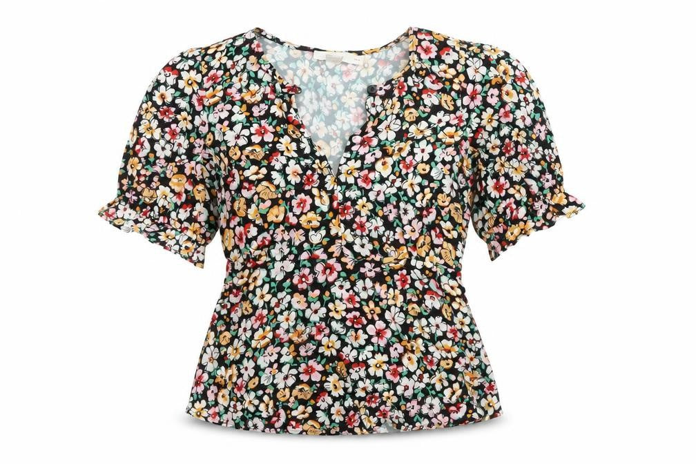 Finery Womens Multicoloured Floral Viscose Blouse Size 10 Tunic Puff Sleeve
