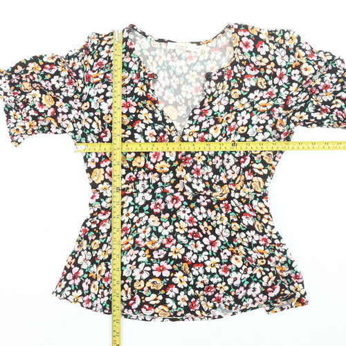 Finery Womens Multicoloured Floral Viscose Blouse Size 10 Tunic Puff Sleeve