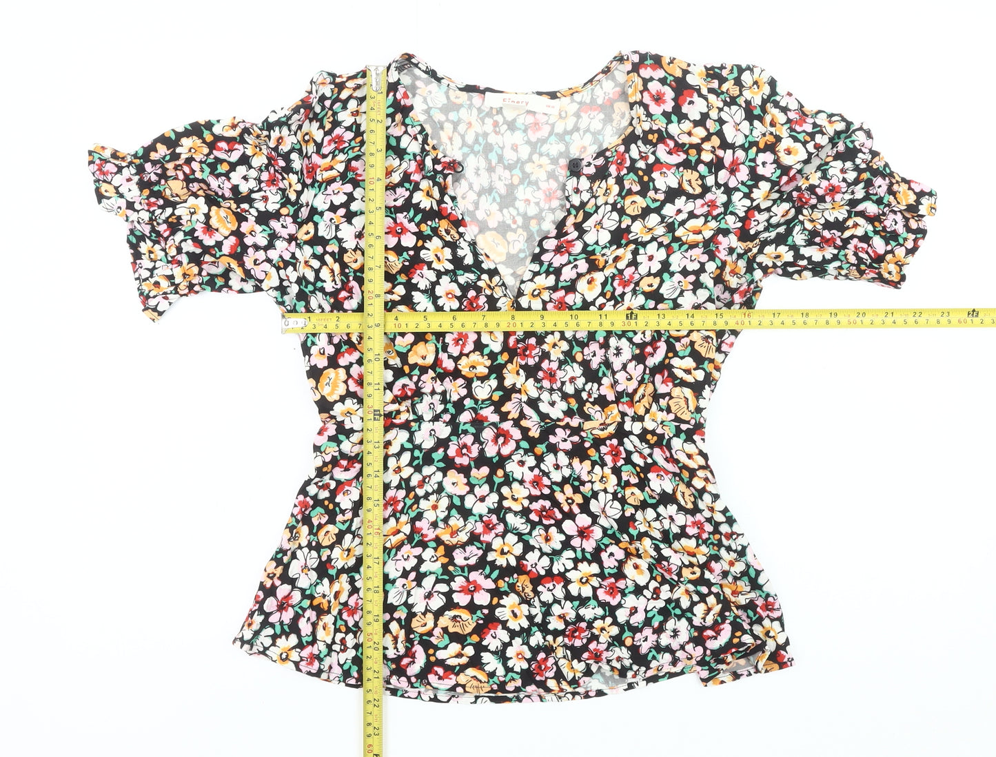 Finery Womens Multicoloured Floral Viscose Blouse Size 10 Tunic Puff Sleeve