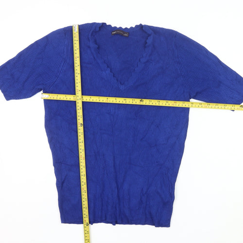 Marks and Spencer Women’s Blue V-Neck Short Sleeve Knit Jumper Size L