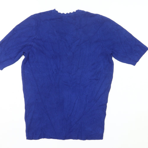 Marks and Spencer Women’s Blue V-Neck Short Sleeve Knit Jumper Size L