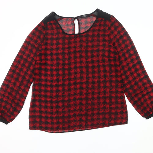 George Womens Red Black Check Tunic Blouse Size 10 Long Sleeve