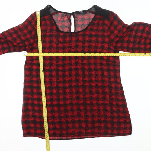 George Womens Red Black Check Tunic Blouse Size 10 Long Sleeve