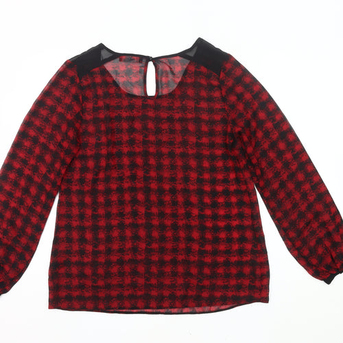 George Womens Red Black Check Tunic Blouse Size 10 Long Sleeve