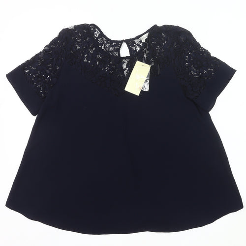 Peacocks Women’s Blue Lace Tunic Blouse Size 10 Short Sleeve