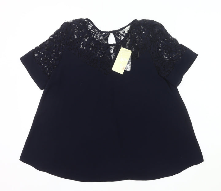 Peacocks Women’s Blue Lace Tunic Blouse Size 10 Short Sleeve