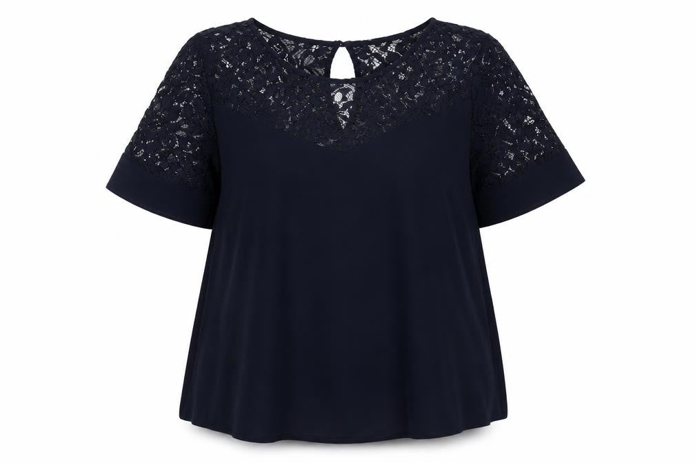 Peacocks Women’s Blue Lace Tunic Blouse Size 10 Short Sleeve