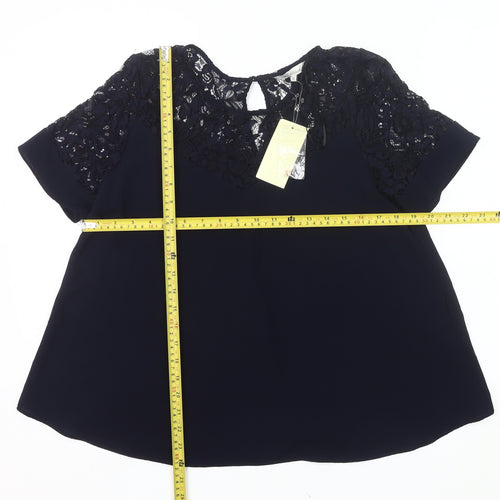 Peacocks Women’s Blue Lace Tunic Blouse Size 10 Short Sleeve