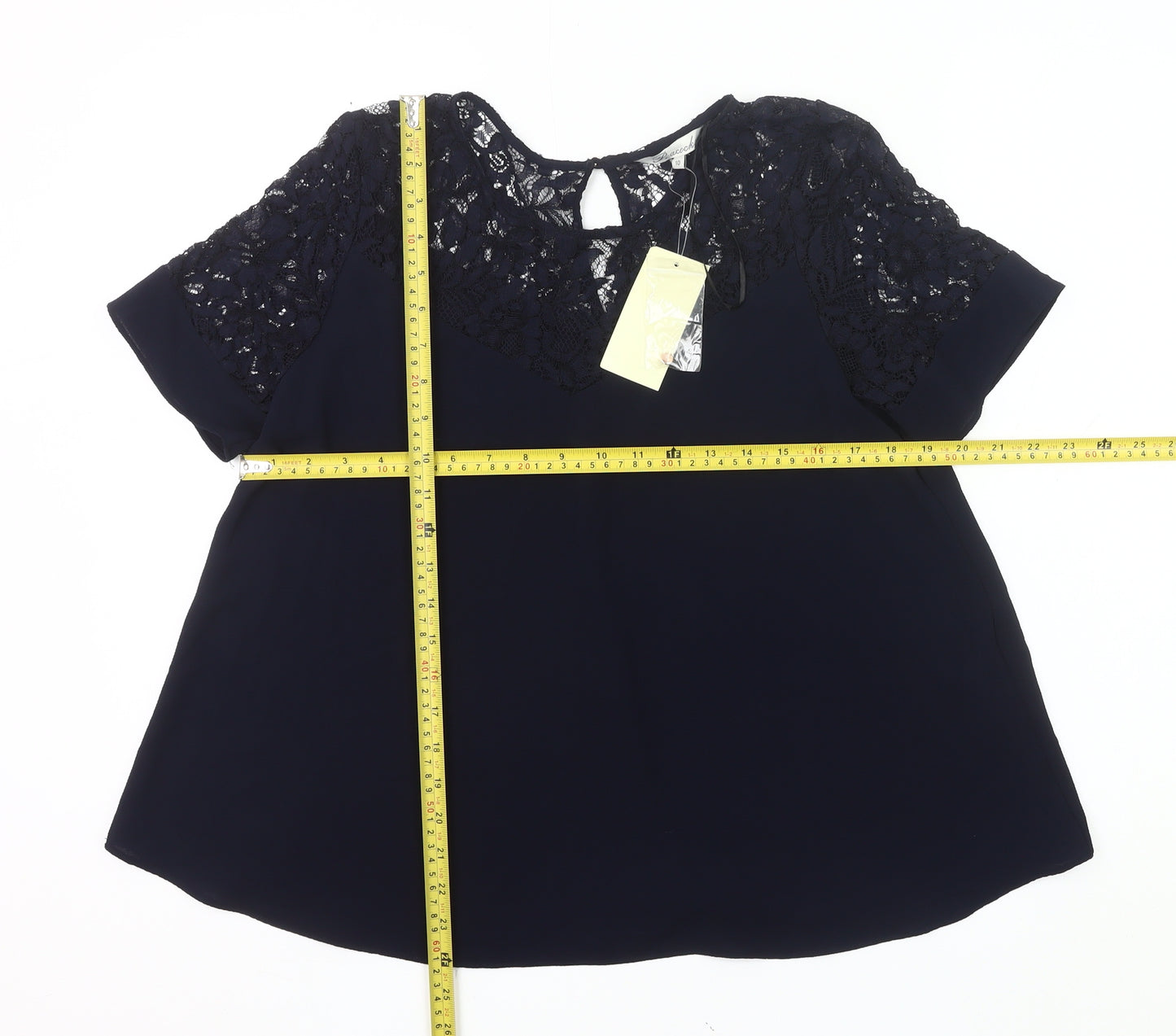Peacocks Women’s Blue Lace Tunic Blouse Size 10 Short Sleeve