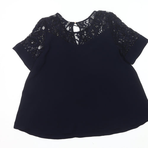 Peacocks Women’s Blue Lace Tunic Blouse Size 10 Short Sleeve
