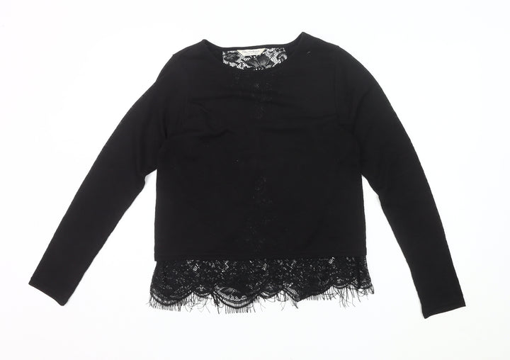 Miss Selfridge Women’s Black Lace Hem Tunic Blouse Size 10