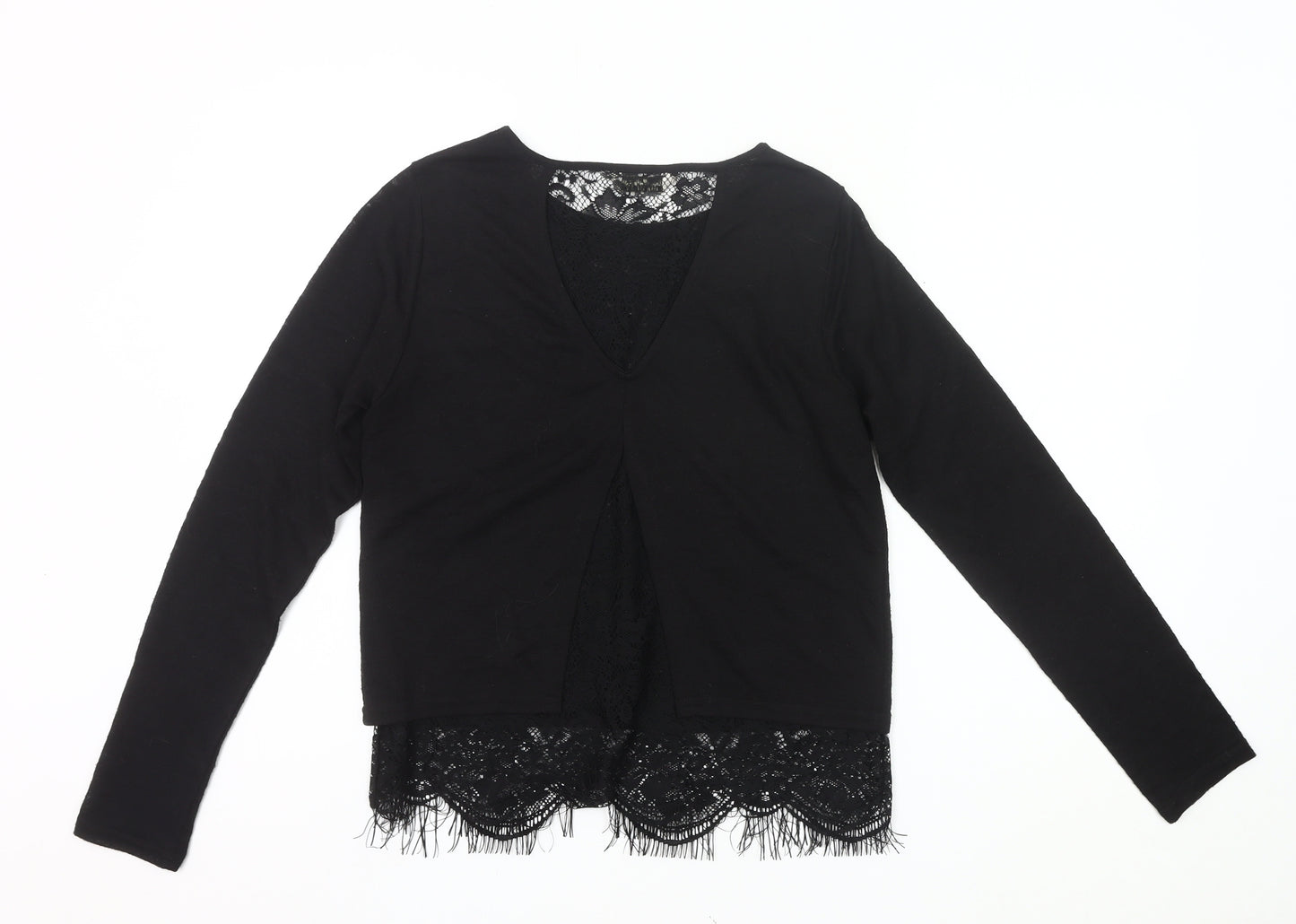 Miss Selfridge Women’s Black Lace Hem Tunic Blouse Size 10