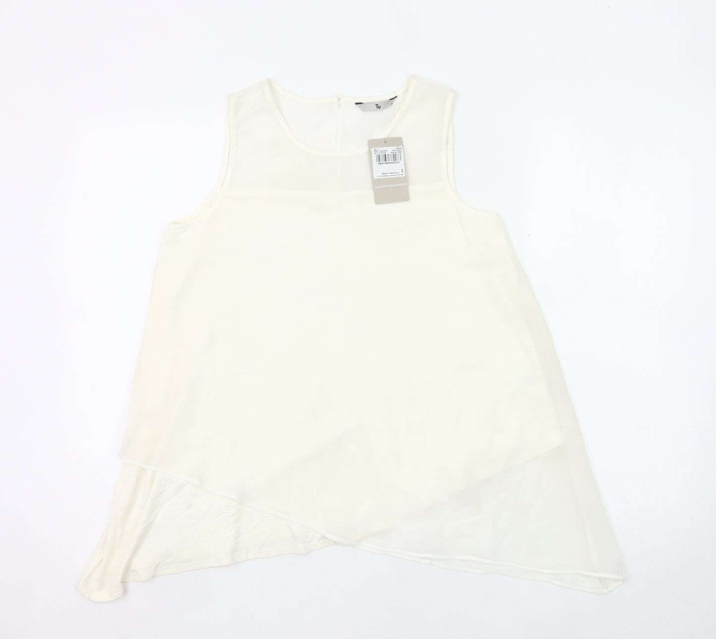 Tu Women’s Ivory Sleeveless Tunic Blouse Size 8 Viscose Blend