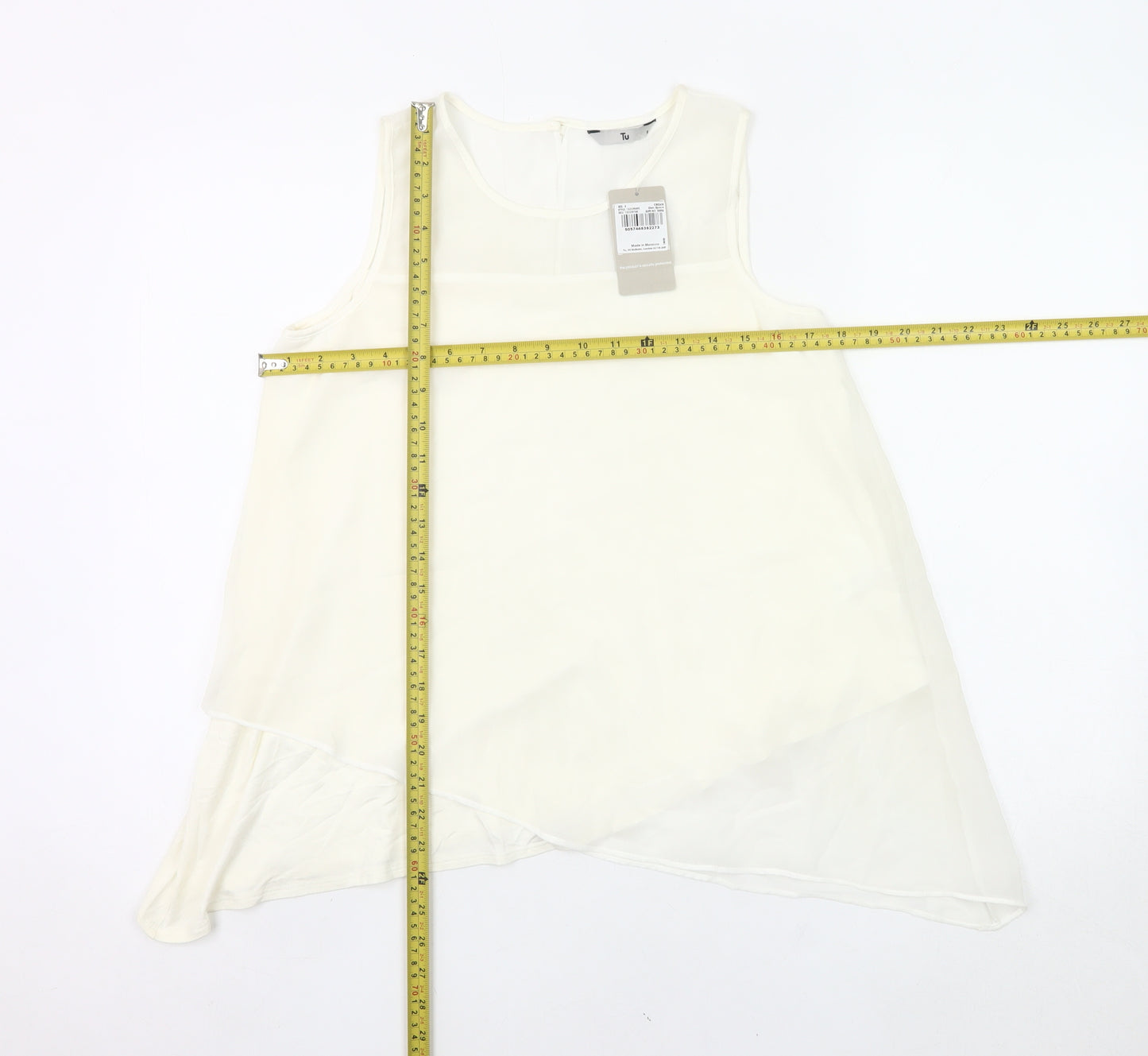 Tu Women’s Ivory Sleeveless Tunic Blouse Size 8 Viscose Blend