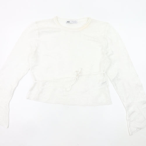 Zara Women’s White Knit Wrap Blouse Top XL Long Sleeve Flared