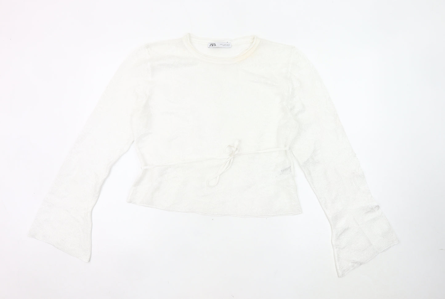 Zara Women’s White Knit Wrap Blouse Top XL Long Sleeve Flared