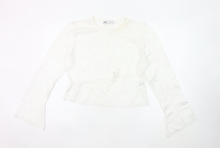 Zara Women’s White Knit Wrap Blouse Top XL Long Sleeve Flared