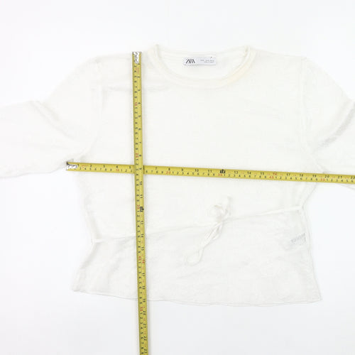 Zara Women’s White Knit Wrap Blouse Top XL Long Sleeve Flared
