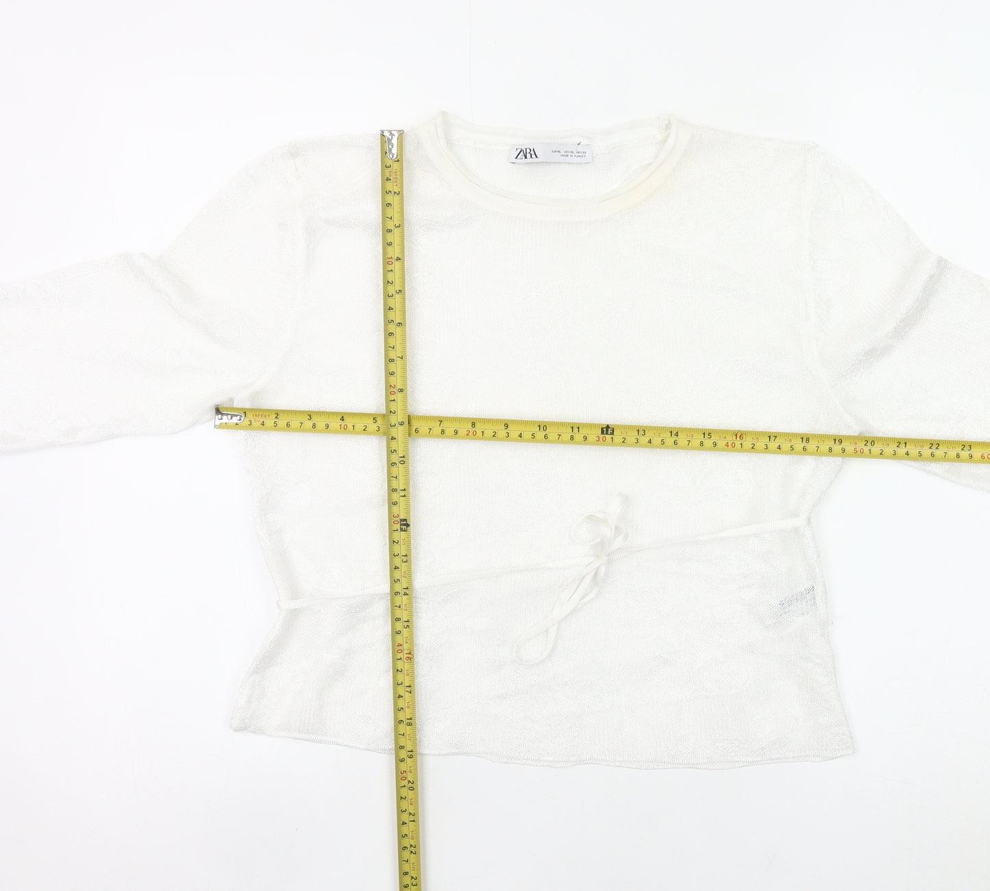 Zara Women’s White Knit Wrap Blouse Top XL Long Sleeve Flared