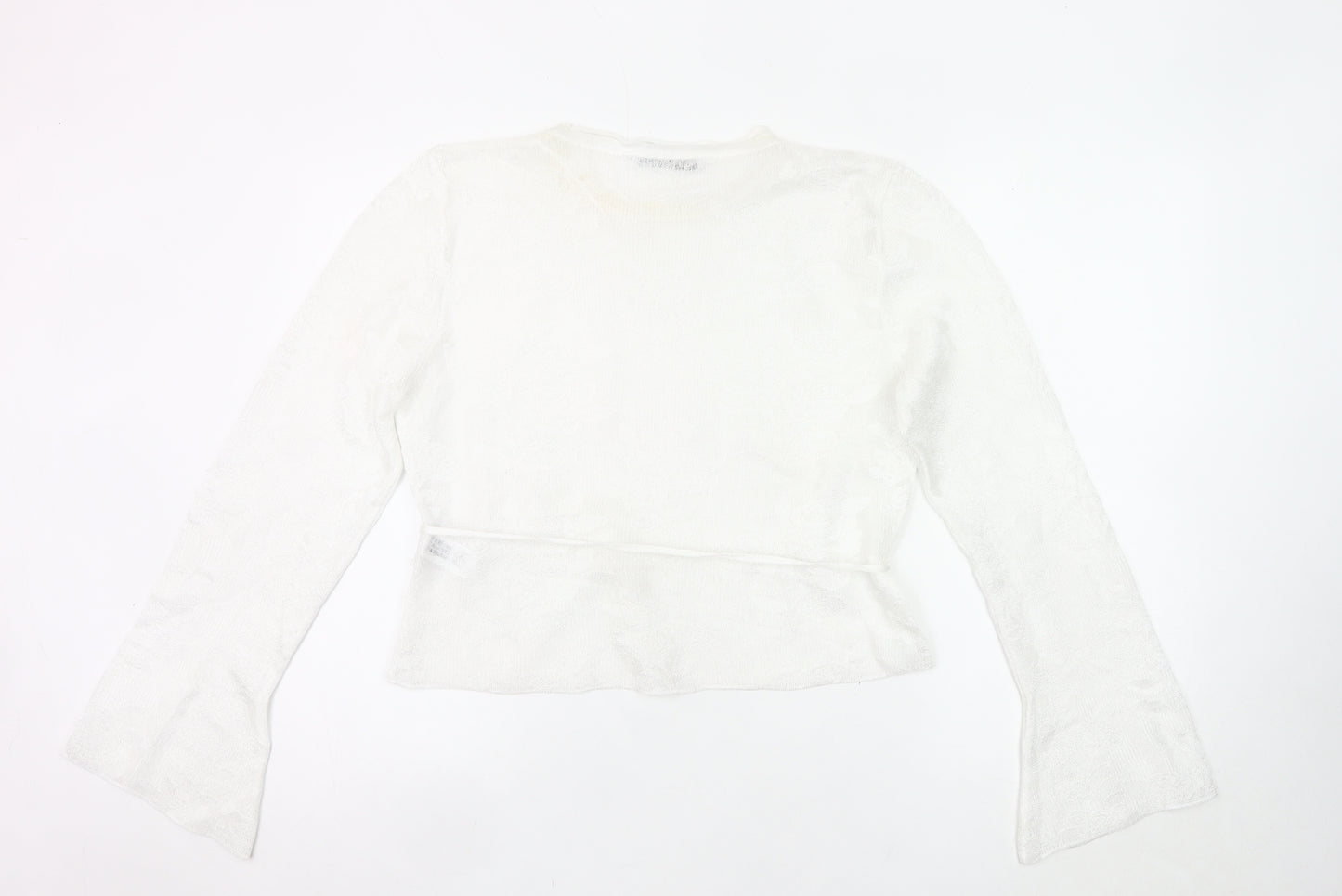 Zara Women’s White Knit Wrap Blouse Top XL Long Sleeve Flared