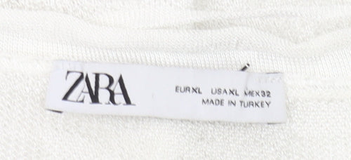 Zara Women’s White Knit Wrap Blouse Top XL Long Sleeve Flared
