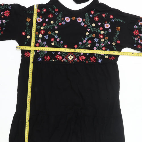 ASOS Women Black Floral Embroidered Shift Dress Size 10 Halter Neck