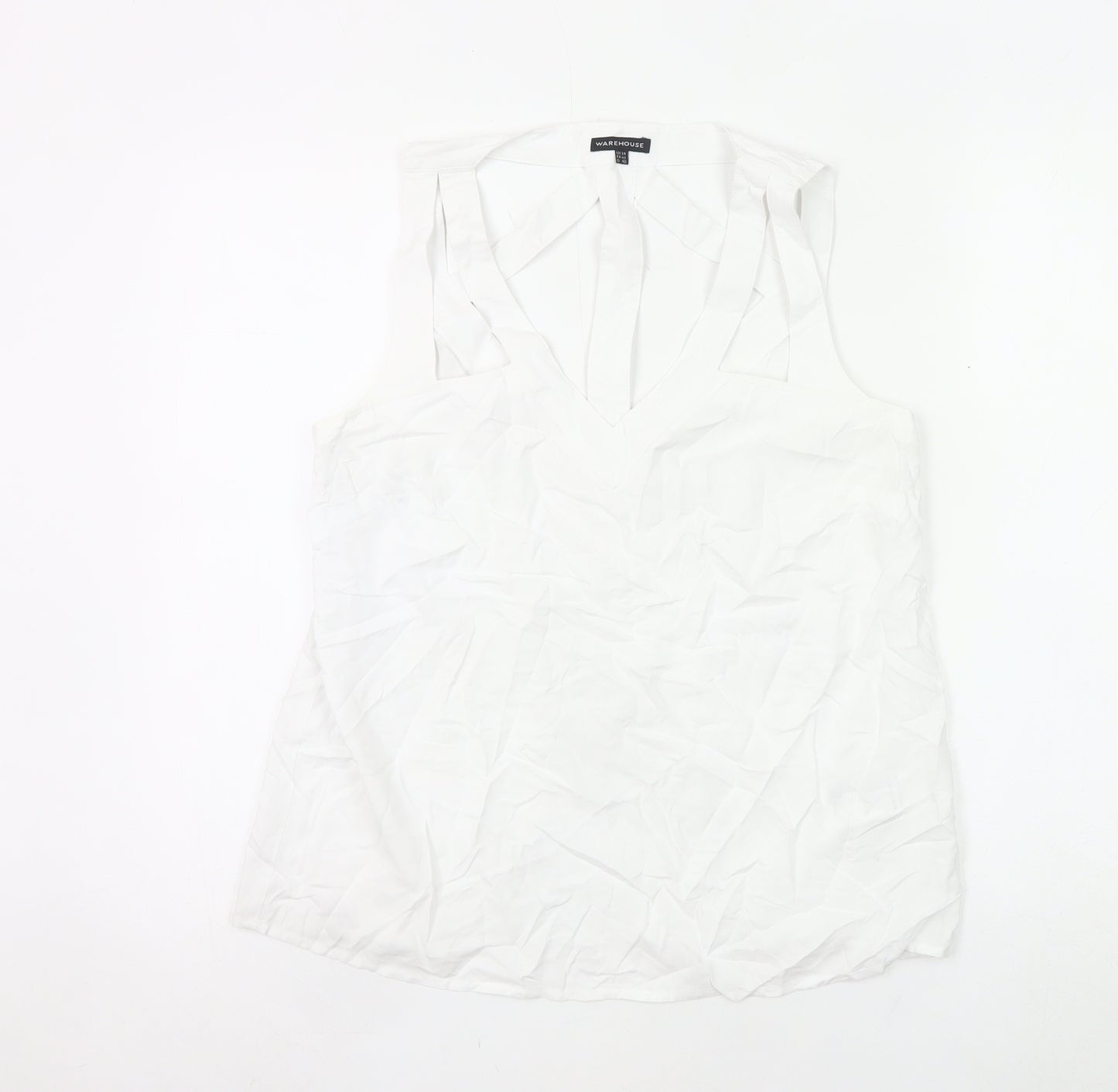 Warehouse Women’s White Sleeveless V-Neck Blouse UK 14