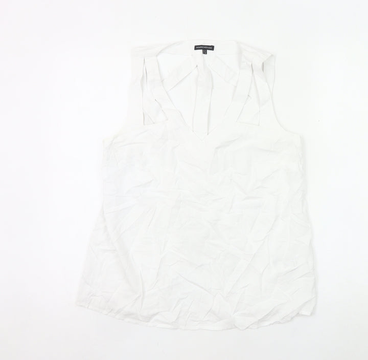 Warehouse Women’s White Sleeveless V-Neck Blouse UK 14