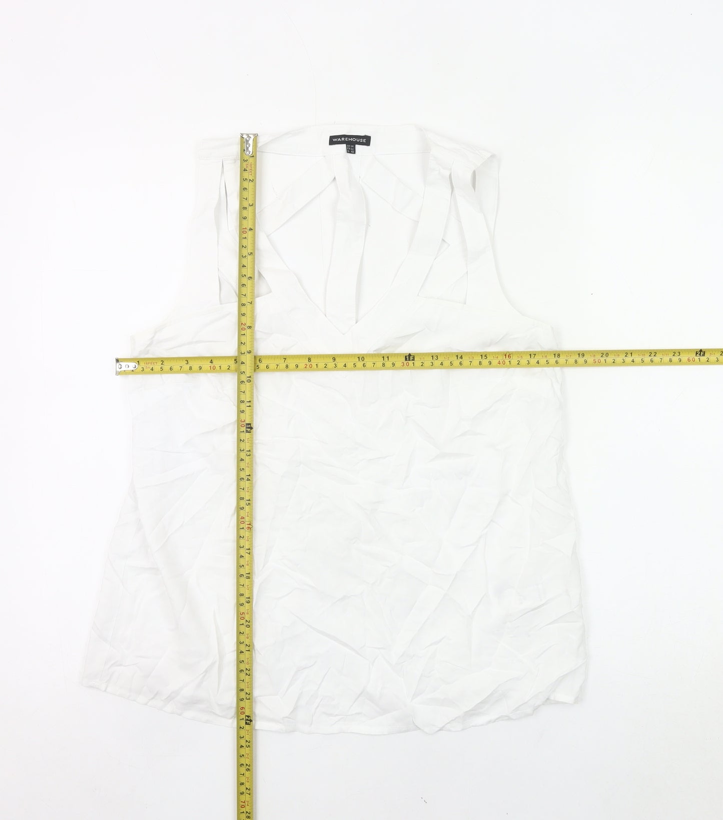 Warehouse Women’s White Sleeveless V-Neck Blouse UK 14