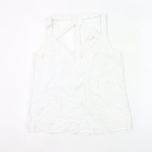 Warehouse Women’s White Sleeveless V-Neck Blouse UK 14