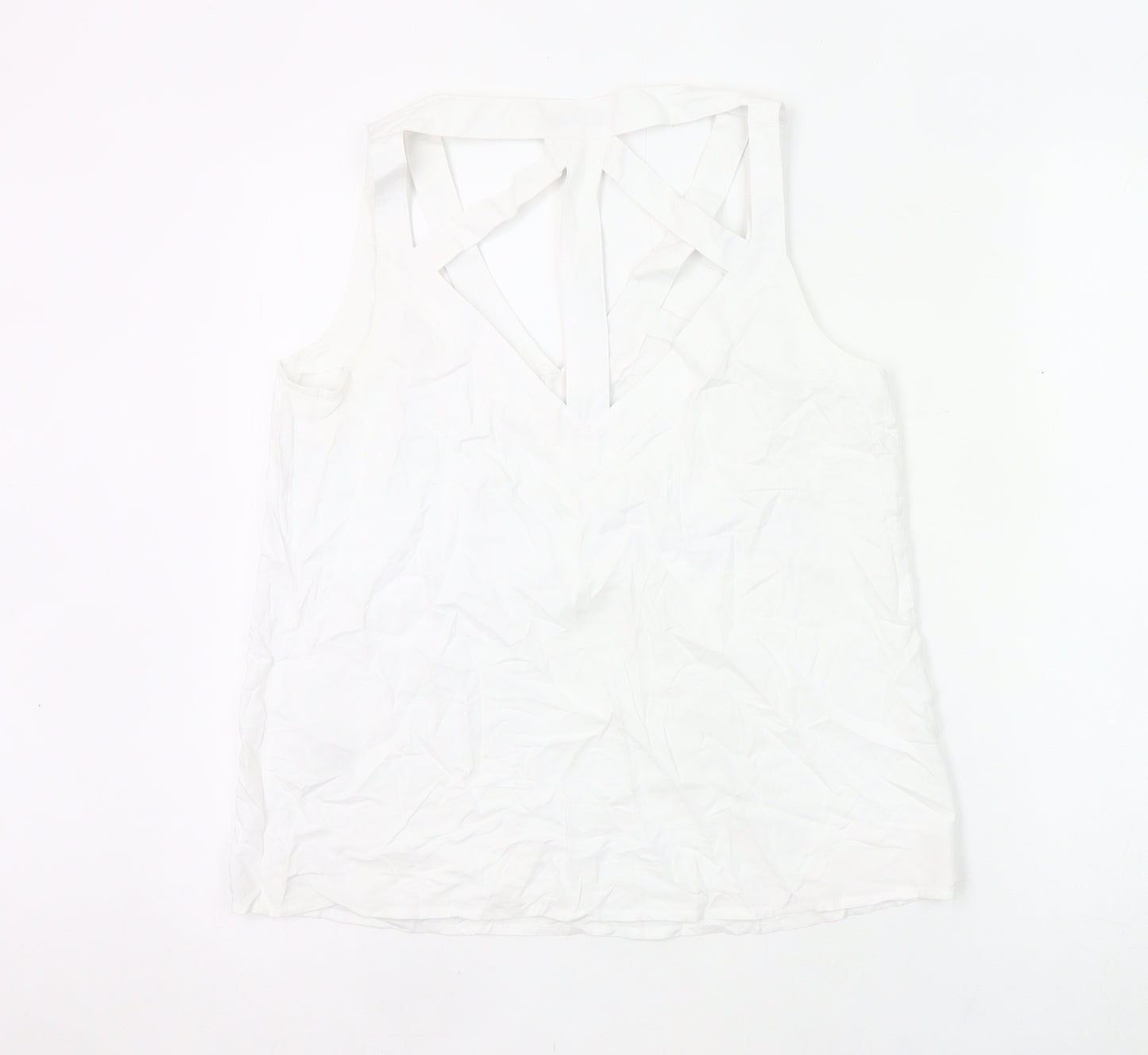 Warehouse Women’s White Sleeveless V-Neck Blouse UK 14