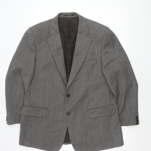 Magee Men's Grey Wool Herringbone Blazer Jacket 44R Classic Fit