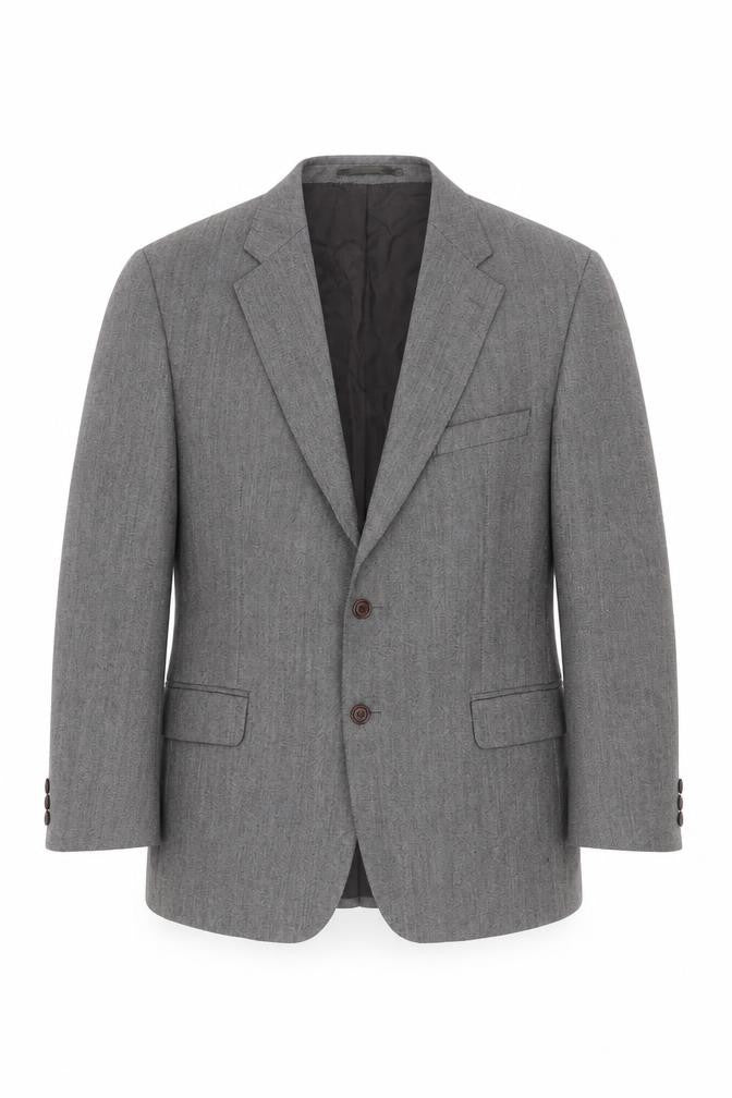 Front view of Magee Men's Grey Wool Herringbone Blazer Jacket 44R Classic Fit