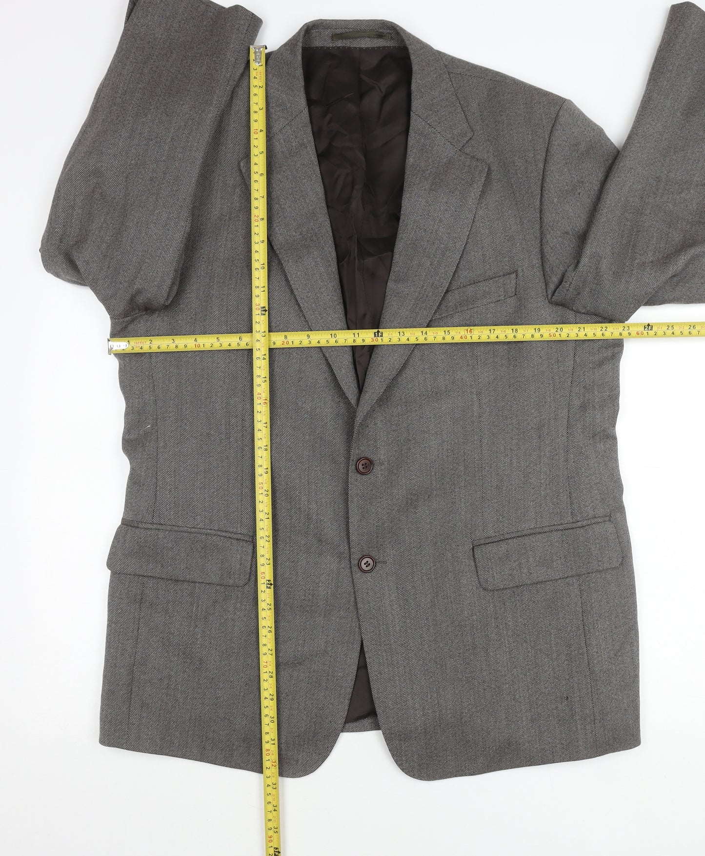 Magee Men's Grey Wool Herringbone Blazer Jacket 44R Classic Fit