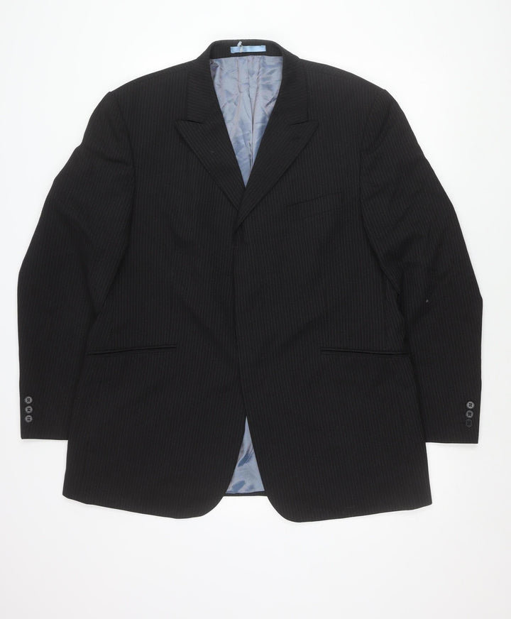 Burton Mens Black Pinstripe Suit Jacket 46 Chest XL Regular Fit