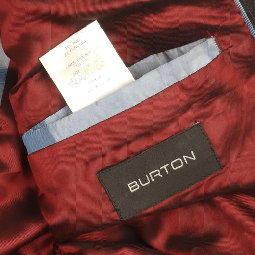 Burton Mens Black Pinstripe Suit Jacket 46 Chest XL Regular Fit