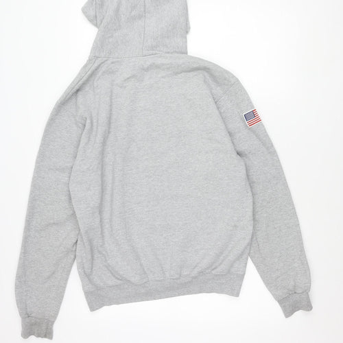 Belief Mens Grey Pullover Hoodie Medium Graphic Print USA Logo