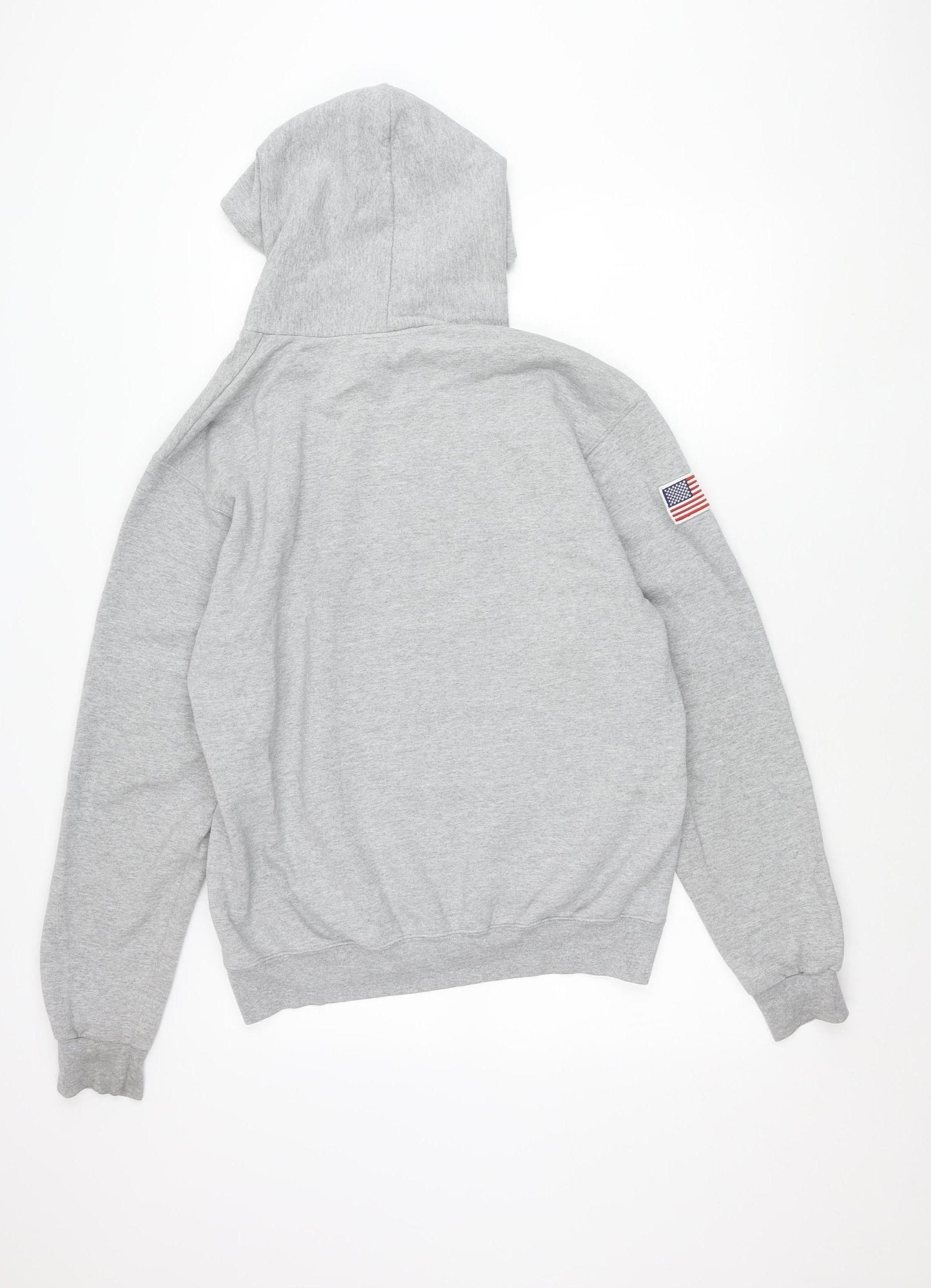 Belief Mens Grey Pullover Hoodie Medium Graphic Print USA Logo