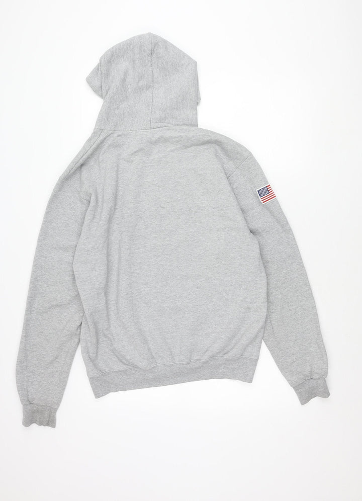 Belief Mens Grey Pullover Hoodie Medium Graphic Print USA Logo