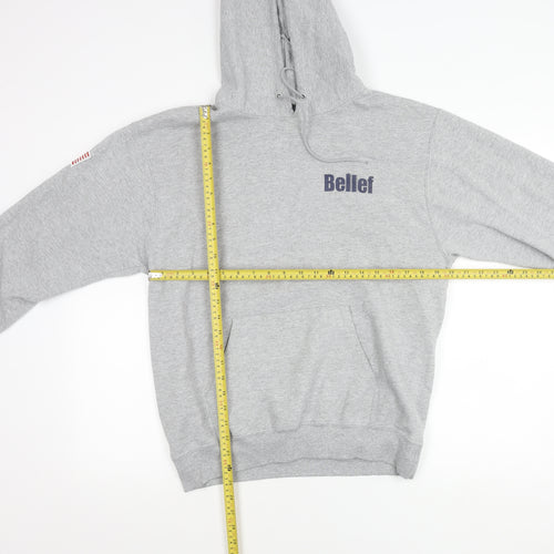 Belief Mens Grey Pullover Hoodie Medium Graphic Print USA Logo