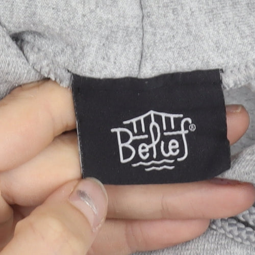Belief Mens Grey Pullover Hoodie Medium Graphic Print USA Logo