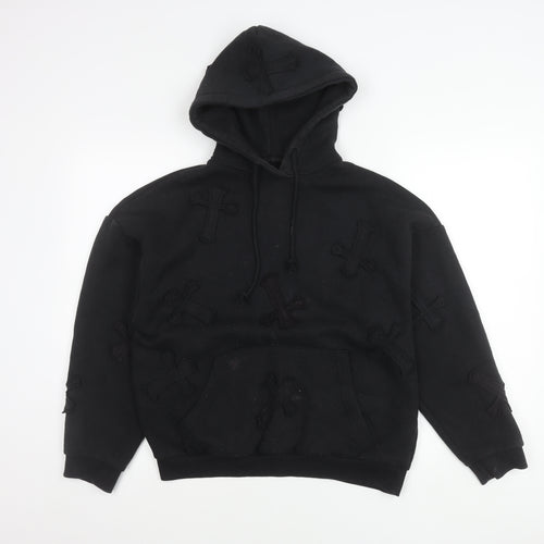 EGO Women’s Black Hoodie UK 8 Gothic Cross Embroidered Pullover