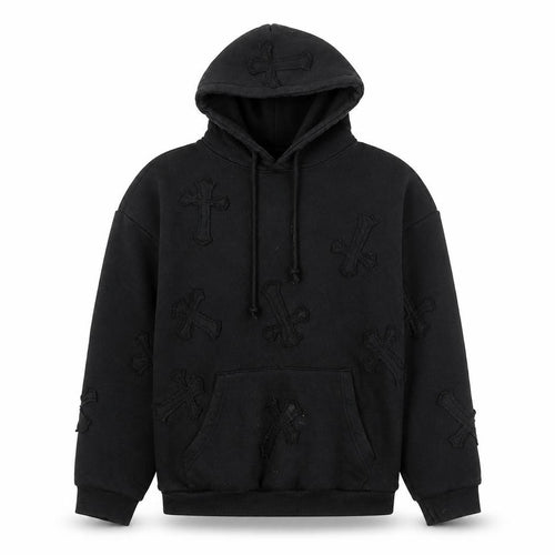 EGO Women’s Black Hoodie UK 8 Gothic Cross Embroidered Pullover