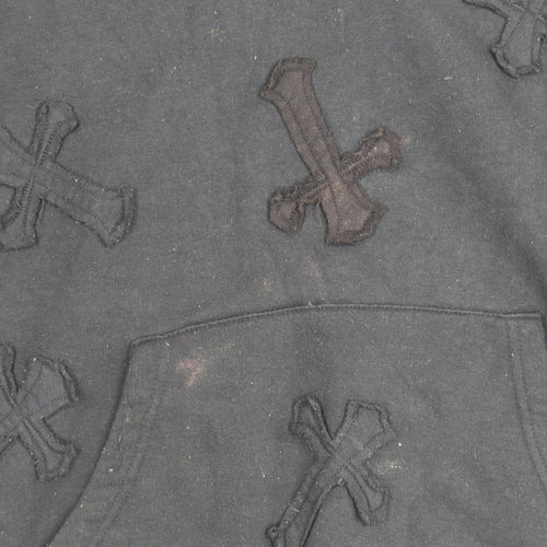 EGO Women’s Black Hoodie UK 8 Gothic Cross Embroidered Pullover